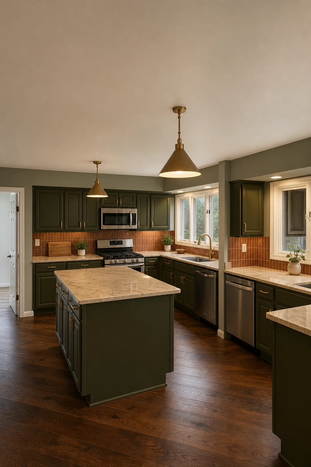 Deep Olive Brass kitchen variation