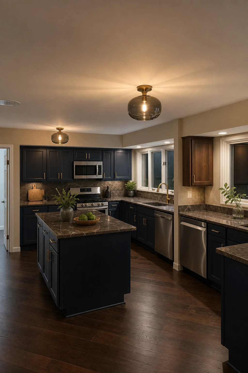 Navy Walnut Marble kitchen variation